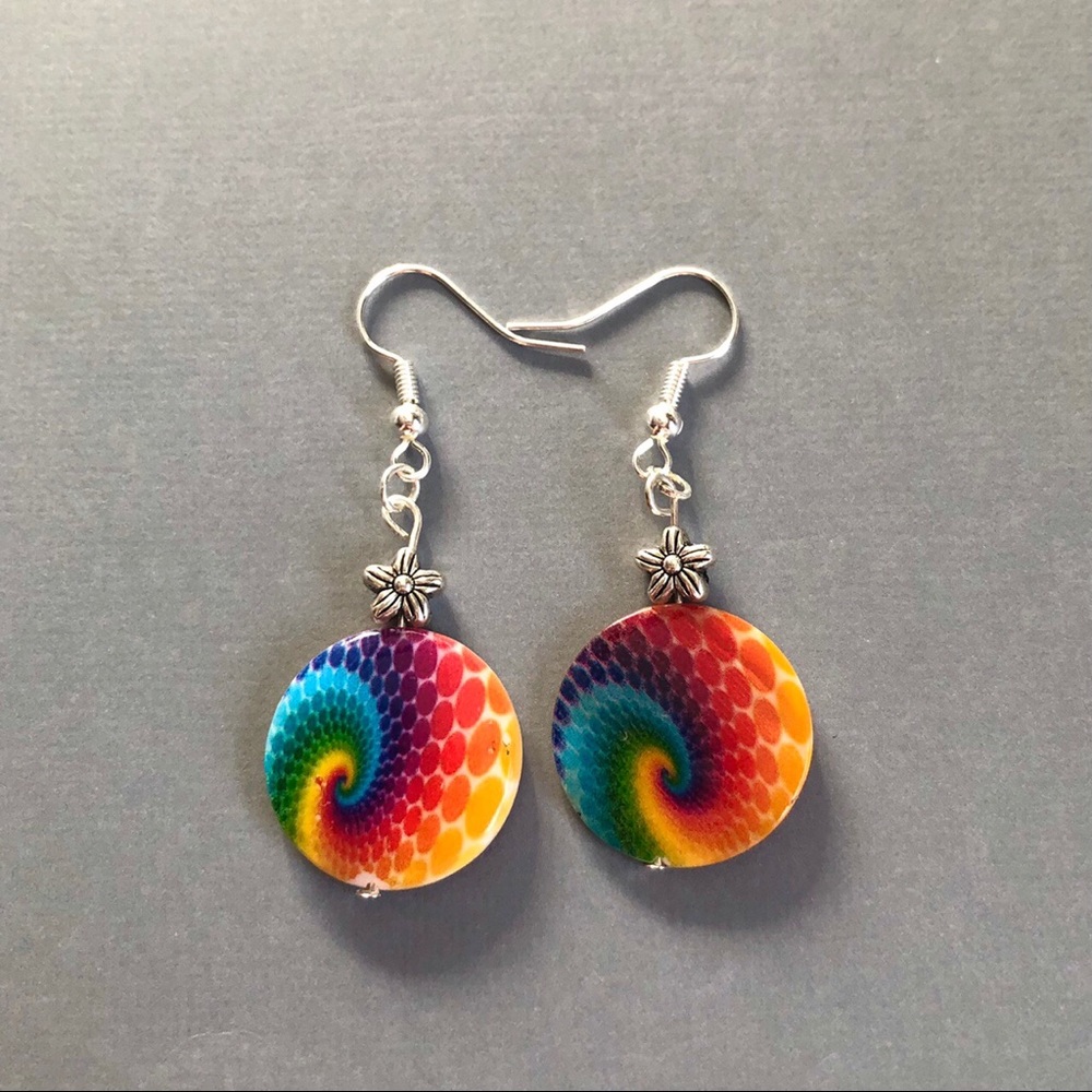 Tie dye and floral earrings